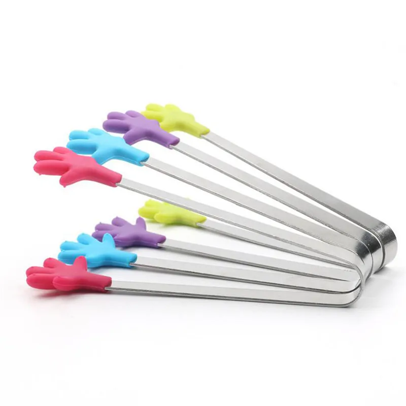 Food Tongs Portable Creative Small Palm Silicone Clip Non-slip Stainless Steel Mini Food kitchen dishes BBQ Clip Kitchen Tool Tongs