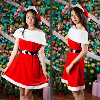 

Christmas decorations new one-shoulder women's skirts party stage costumes Christmas women's suits Wedding Gown Formal Dresses