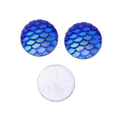 50PCs 8mm/12mm Resin Round Mermaid Fish Dragon Scale Dome Seals Cabochon Royal Blue AB Color For DIY Earring Jewelry Making