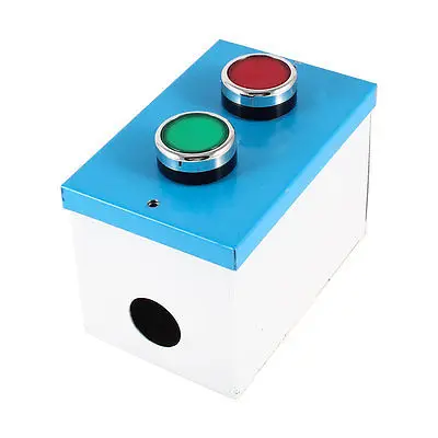 

400V 10A SPDT Momentary Red Green Flat Push Buttons Metal Housing Station