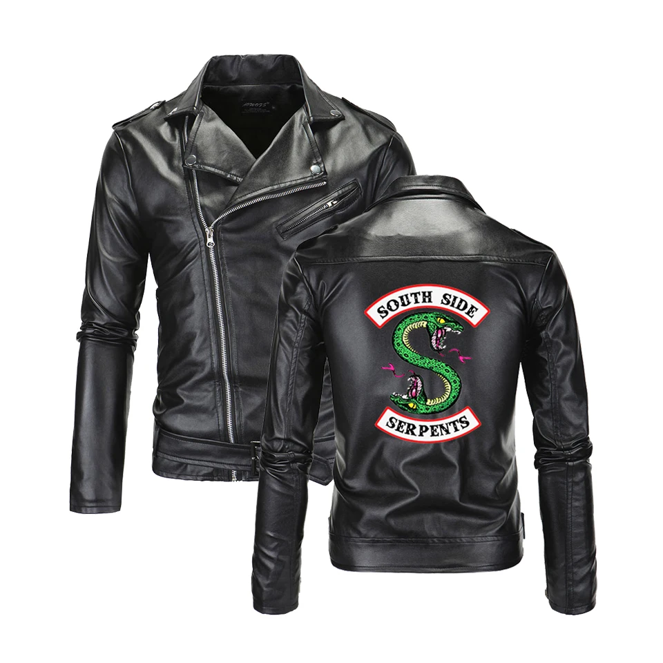 Southside Riverdale jacket Loose coat Turn-down collar Leather Jackets Serpents Streetwear south side serpents | Мужская одежда