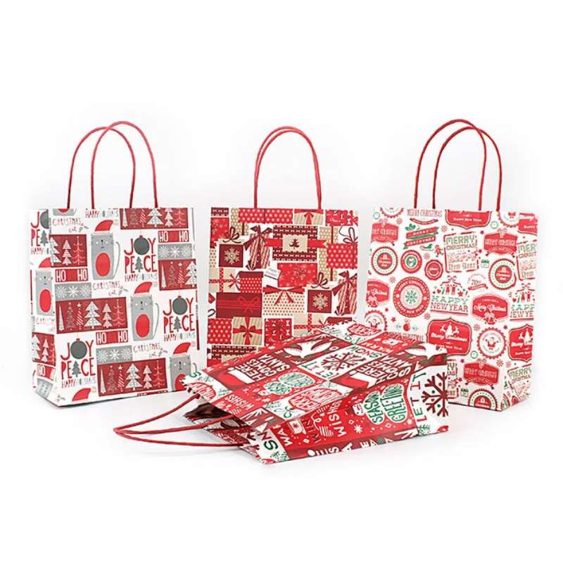 

12Pcs Christmas Gift Portable Biscuits Gift Goodies Holders Paper Bags Tote Bags Containers For Party Home Bakery