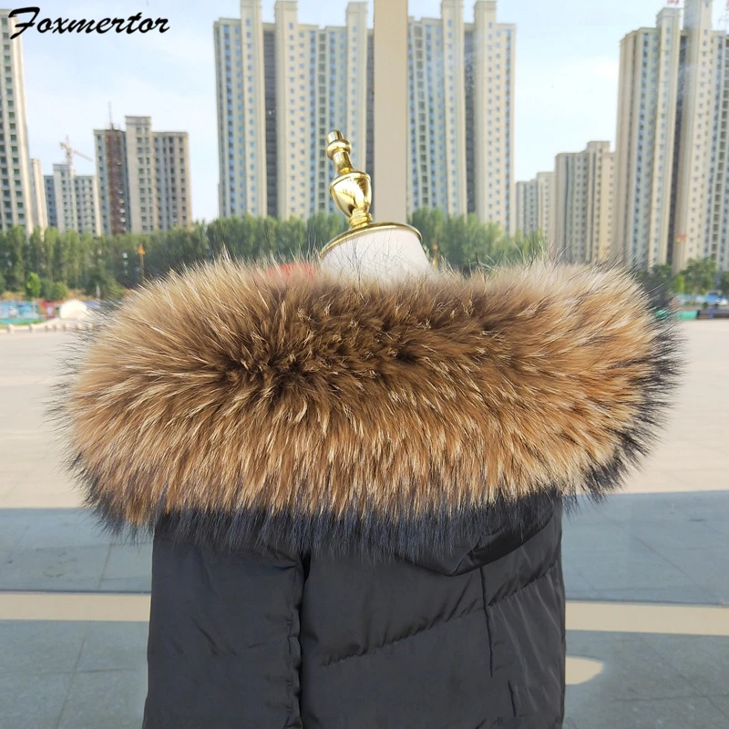 

Natural Fur Collar Primary Color Real Raccoon Warm Natural Raccoon Furs Scarf Fashion Coats Scarves Men's Women Park fur Collars