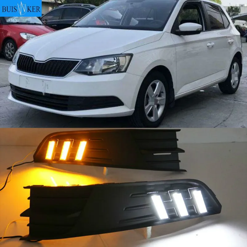 

Для Skoda Fabia 2015-2017, супер яркие водонепроницаемые ABS Автомобильные дневные ходовые огни 12 в светодиодный ные дневные ходовые огни с крышкой противотуманной фары