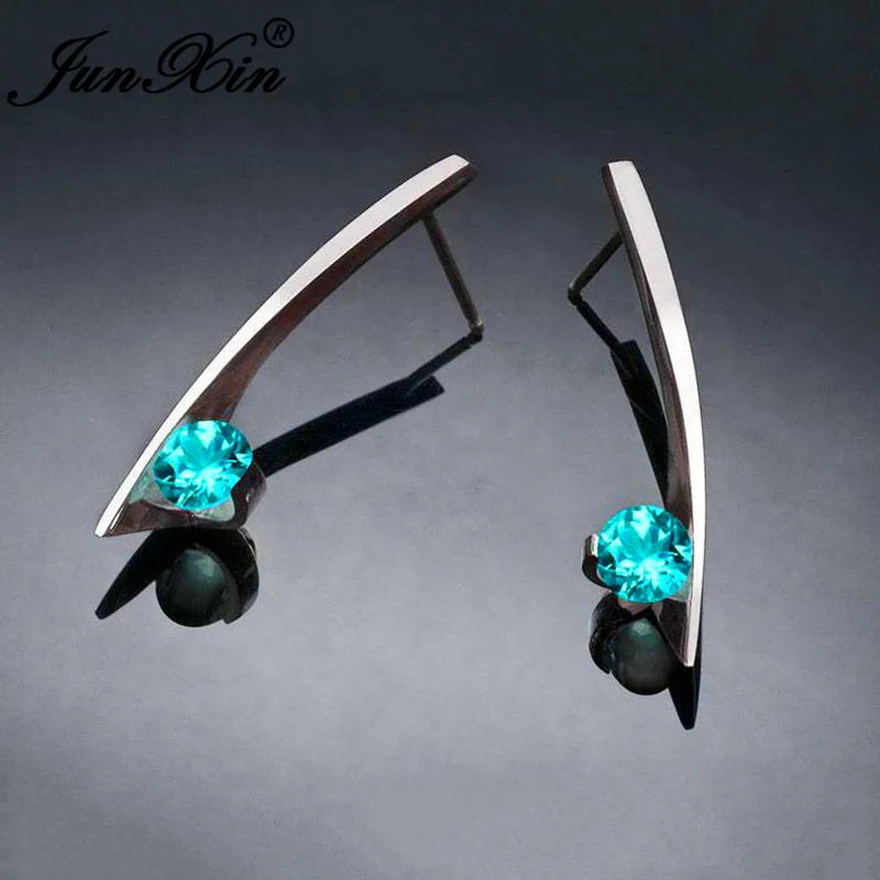 Минималистичные геометрические серьги-гвоздики для женщин 925 Круглый серебряного цвета зеленый, красный, фиолетовый синий кристалл свадебные серьги CZ - Окраска металла: Lake BLue Earrings