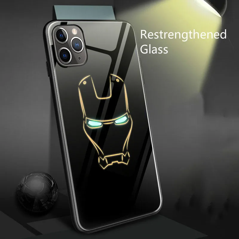Marvel Бэтмен Веном чехол в виде светящегося стекла для iphone 11 Pro XS MAX XR X 7 8 6 6S Plus Мстители Черная пантера Железный человек чехол