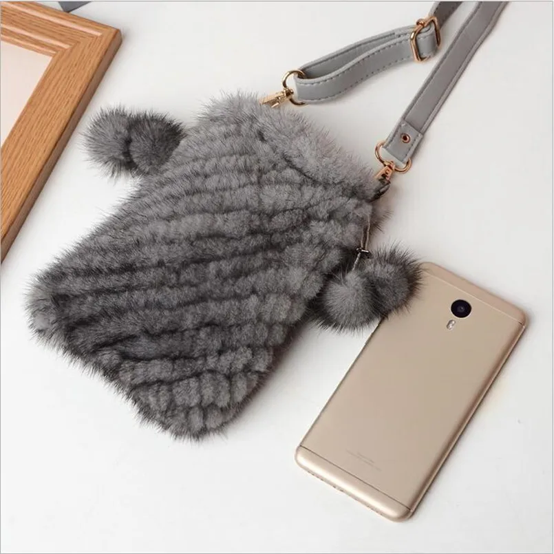 Real Nerz Umhängetaschen Für Frauen Herbst Winter Plüsch Geldbörsen und Handtaschen Weibliche Telefon Schulter Tasche Mädchen Brieftasche – Detail 1