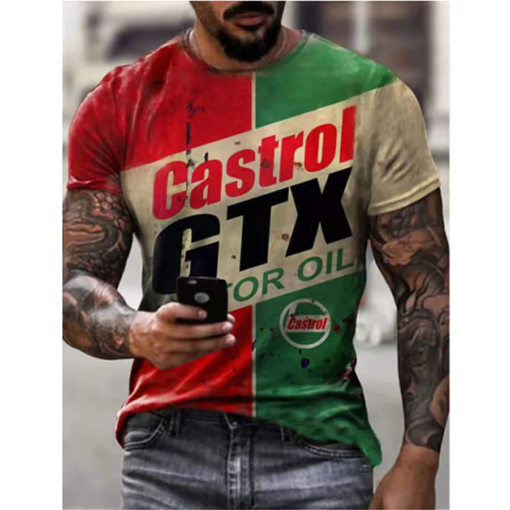 Summer new castrol retro short-sleeved men&amp#39s T-shirt 3D printing ethnic alphabet Harajuku fashion collar top | Мужская одежда