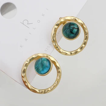 

AENSOA 2020 Japan Vintage Round Green Crystal Big Drop Earrings For Women Retro Temperament Gold Color Earring Two Ways to Wear