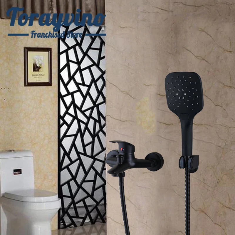 

bathroom shower rainfall sprayer matte black shower wall mounted square single faucet with Control handle hot & cold mixer taps