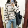 Pulls à col rond pour femmes, pulls doux, hauts Chic quotidiens, Harajuku à rayures, d'étudiant, pulls souples, tricoté, automne, hauts amples ► Photo 2/5