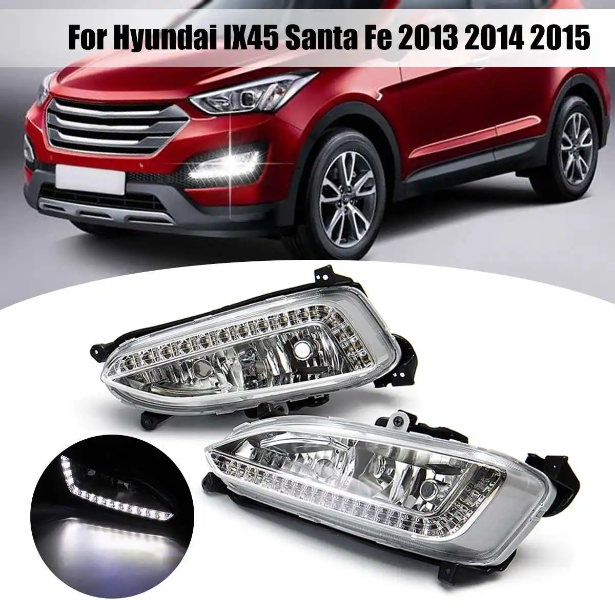  1 Pair 12V LED Daytime Running Light Waterproof Fog Lamp for Hyundai Santa Fe IX45 2013-2015 Auto A - 4000187262406