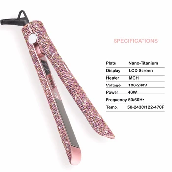 

Professional Bling Diamond Titanium Flat Iron Rhinestone Straightening Irons Salon High Heat 470 Degrees bling hair straightener