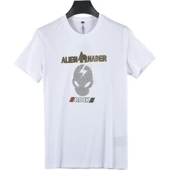 

Hot drilling t-shirt men's short-sleeved shirt embroidered mercerized cotton summer new 2020 net red clothes men's compassion