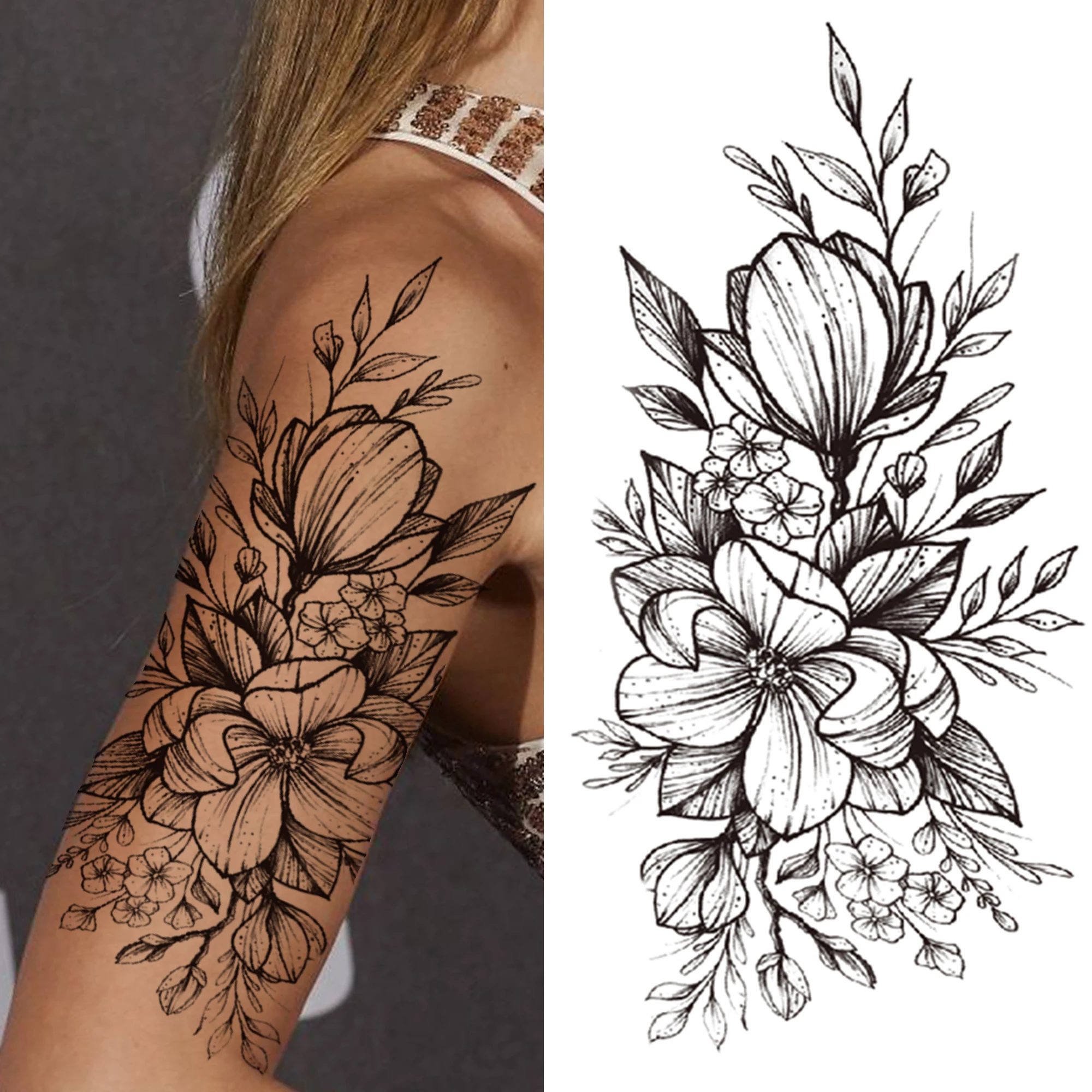 3d Flower Temporary Tattoo For Women Girls Beauty Lily Rose Tattoo Sticker  Fake Tiger Blossom Orchid Peony Blooming Tatoos Black  Temporary Tattoos   AliExpress