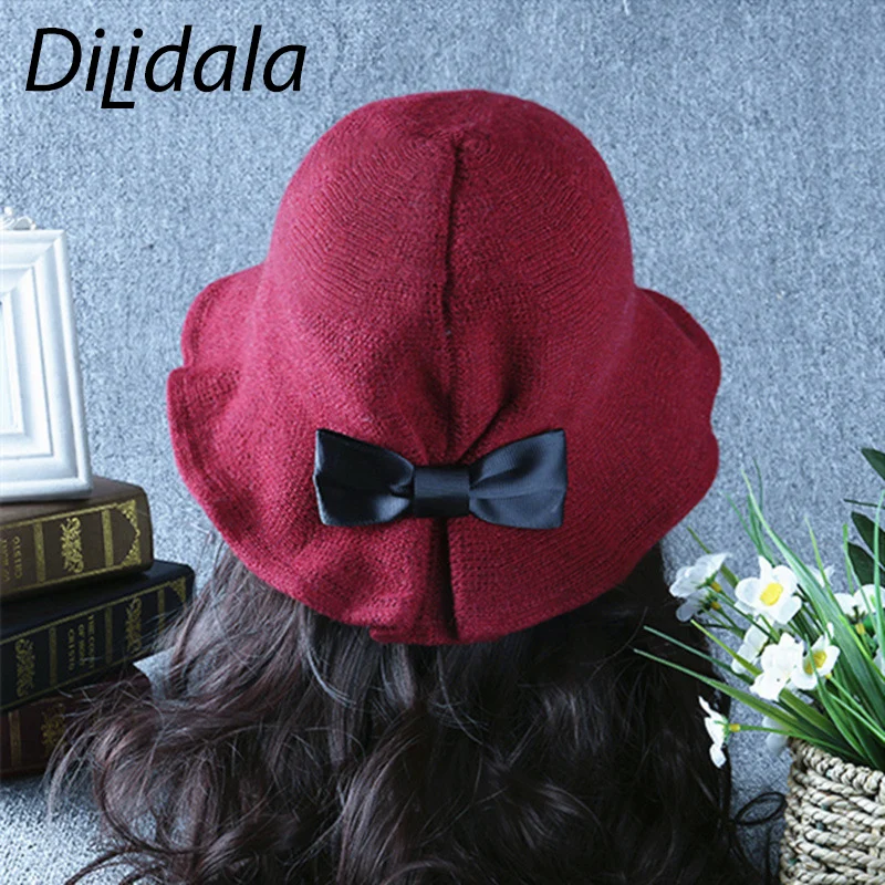 Dilidala Женская Вязаная Шерстяная Рыбацкая шляпа, складывающаяся Корейская Дамская Милая британская модная шляпа-котелок, шапка-котелок