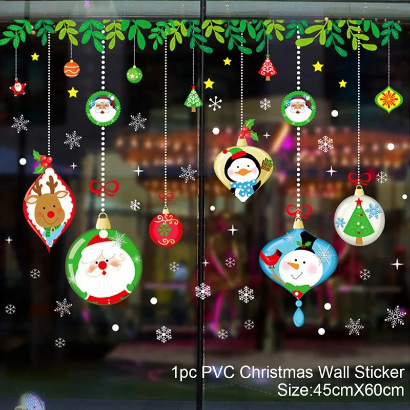 Рождественская Настенная Наклейка "сделай сам" с рождеством, украшение для дома, наклейка на окно,, рождественские украшения, новогодний, Декор, Navidad - Цвет: Glass wall sticker 1