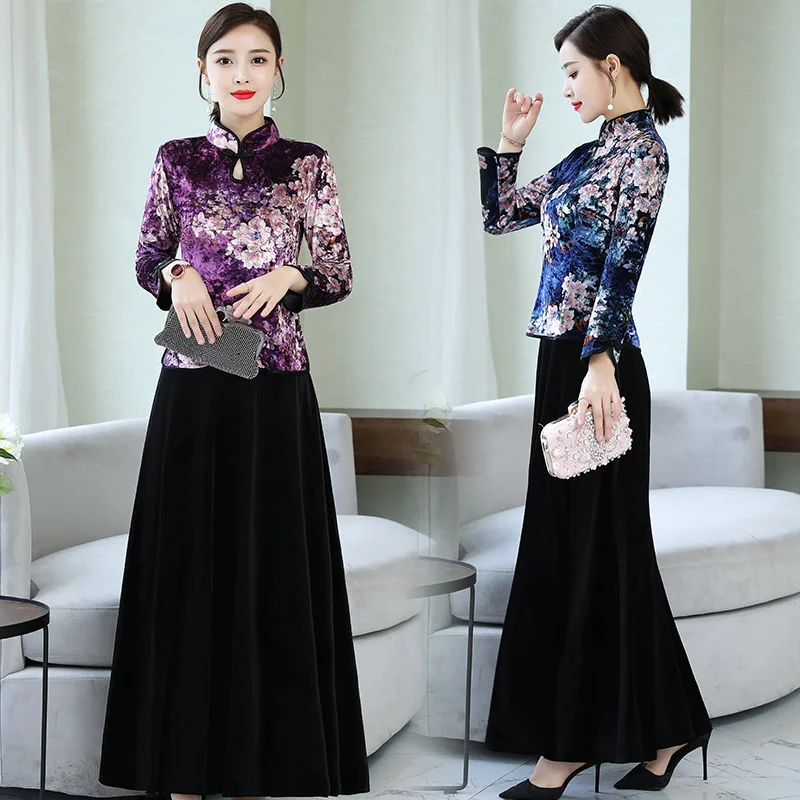 

2019 Autumn New Style Elegant Elegant Large Size Chinese-style Middle-aged Women Dress Ninth Sleeve Slim Fit Floral Printed Dres