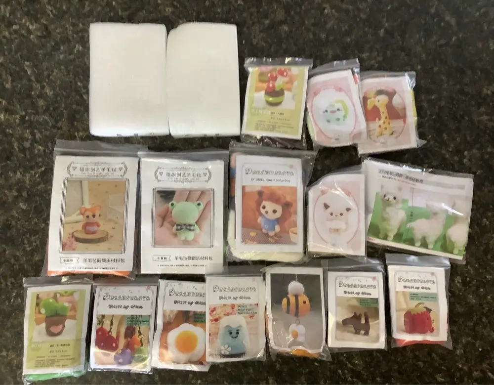 Random pattern wool needlepoint kit wool felt needle felting pendant craft needlecraft DIY handmade 5 sets/lot