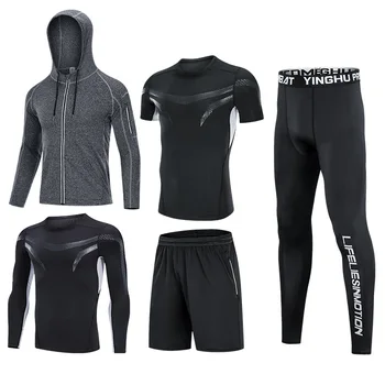 

5pcs / set Men's Tracksuit Compression Sports Wear for Men Gym Fitness Clothing Running Jogging Suits Exercise Workout
