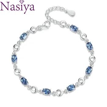 

Blue Topaz Bracelets Female Real 925 Sterling Silver Deep Blue Sapphire Color Gemstone Bracelet for Student Birthday Gift