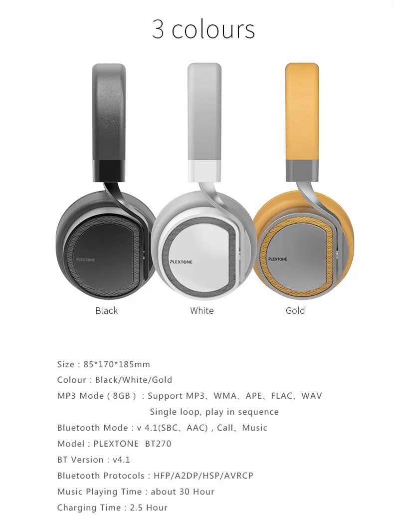 PLEXTONE BT270 беспроводной Bluetooth или проводные наушники Встроенный 8 Гб MP3 музыкальный плеер игры HIFI с микрофоном для iPhone