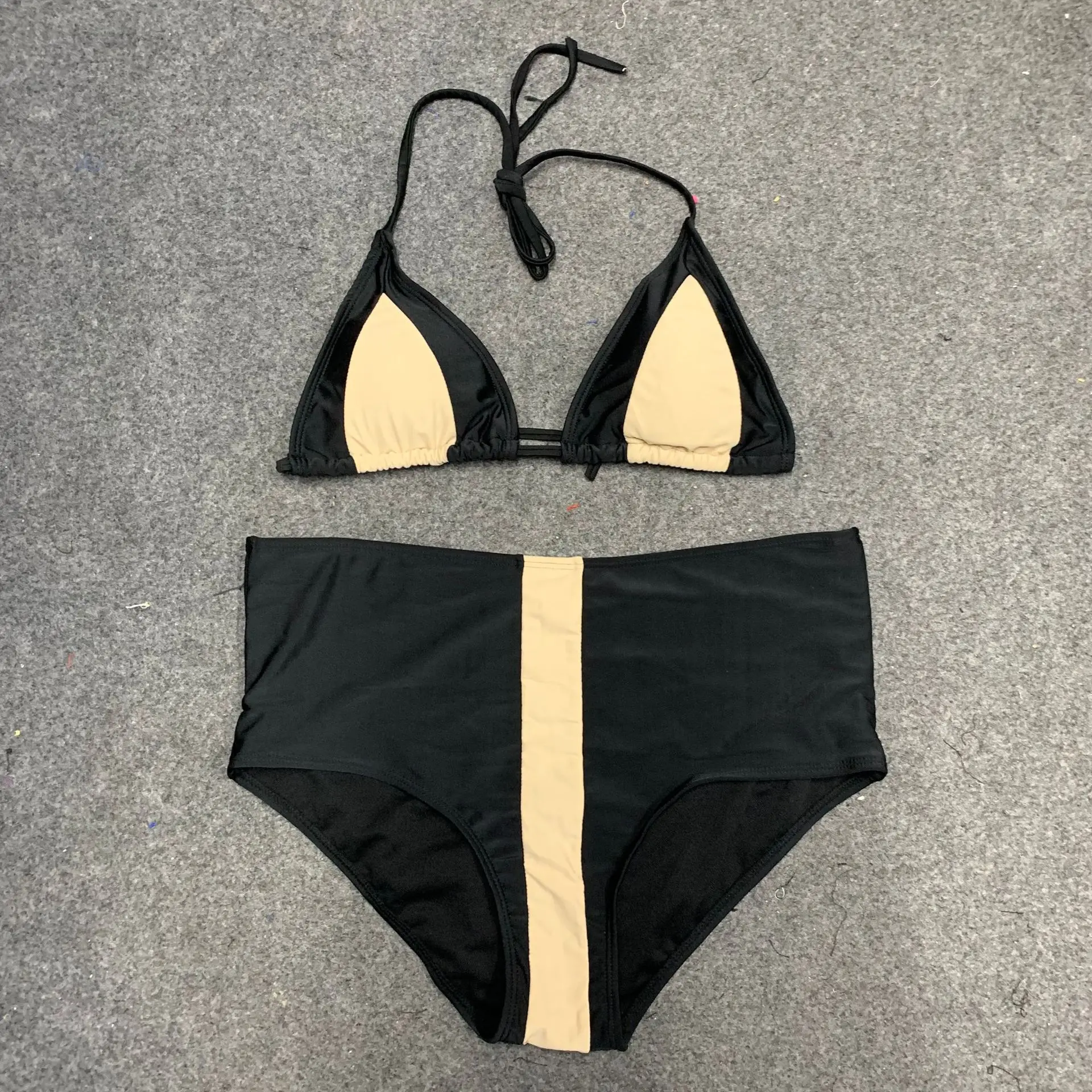 

New Style Europe And America WOMEN'S Seperated Swimwear Large Size Fat Mixed Colors High-waisted Bikini Half Sleeve Swimwear Bik