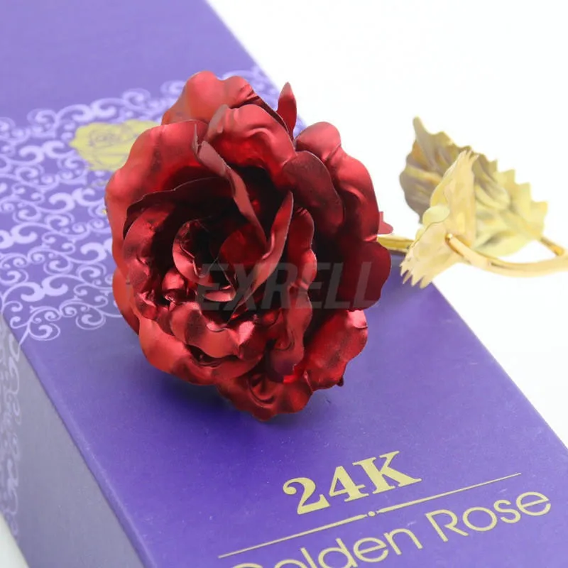 Rose Flower 24K Gold Plated Golden Valentine's Day Wedding Birthday Gifts Girlfriend Gift 6 Color Available For Festival Gifts - Цвет: As photo shows