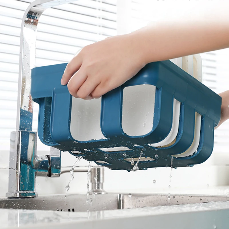 Plastic Plates Set With Wall Mounted Holder Space Saving Kitchen Food Storage Organizer Stackable Cooking Dishes Plate - 6 Pcs