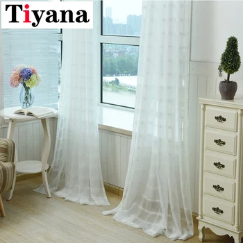 

White Plaid Sheer Curtains For Windows Living Room Modern Tulle Drapes Bedroom Voile Curtain Geometric Design in Kithen P040Z