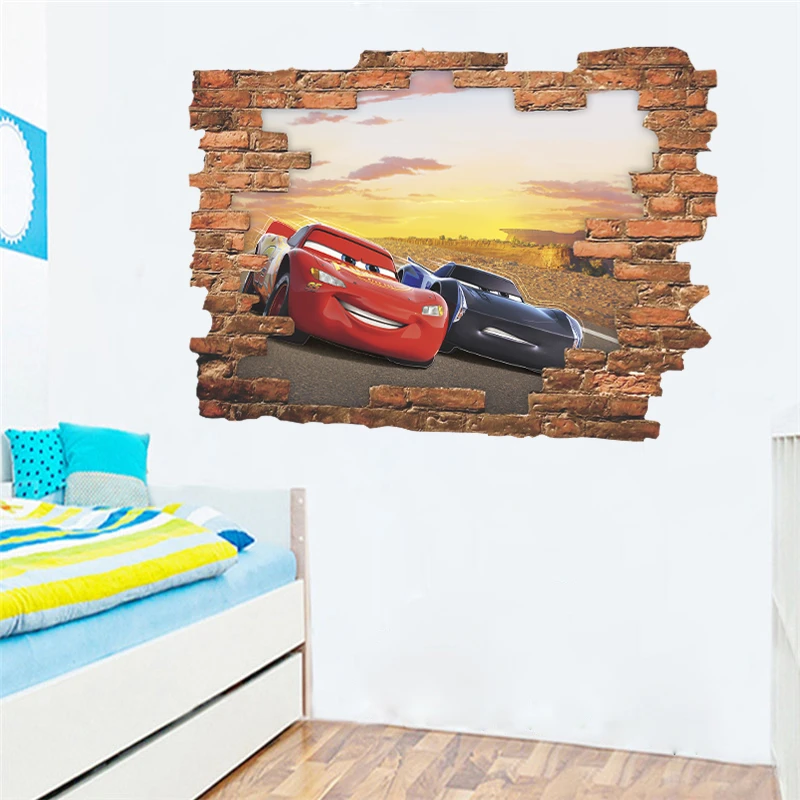 Детские наклейки на стену 3d эффект disney cars mcqueen разбитые обои для детских комнат