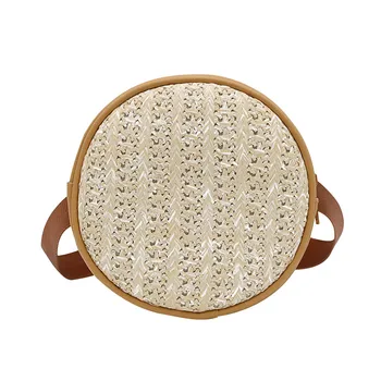 

Women Bag Tote Handbag Canvas Shoulder Casual Bag Circular Woven Leather Patchwork Tide Fashion Simple Popular Wild Casual