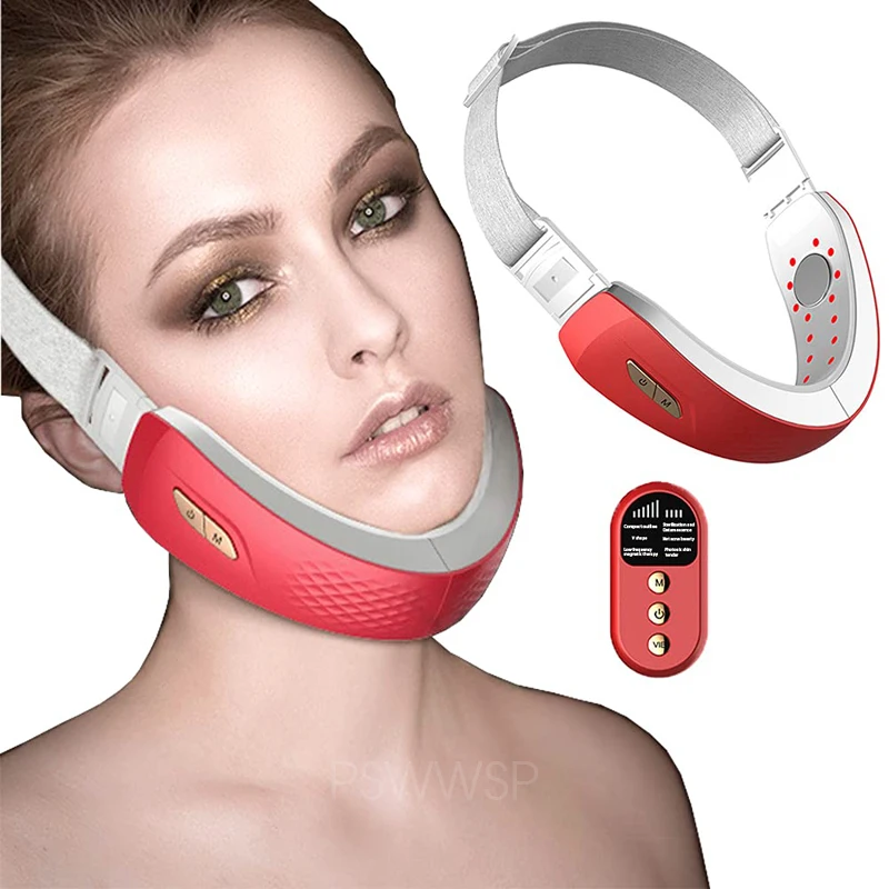 V-Line Face Lifting Devices Vibration Massager LED Photon Light Therapy EMS Facial Belt Chin Lift Home Use | Красота и здоровье