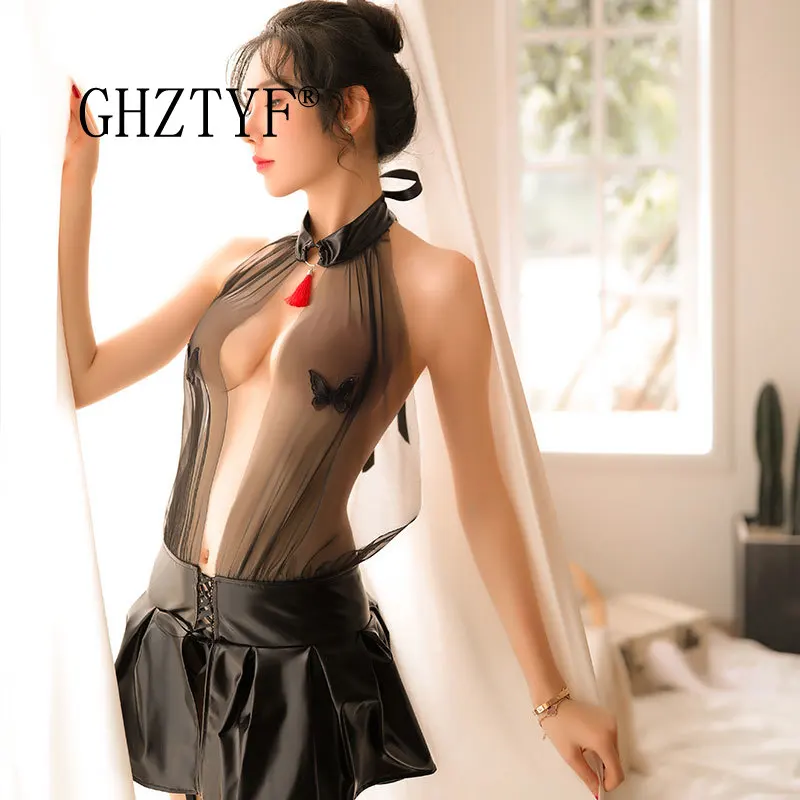 GHZTYF Эротическое и сексуальное женское нижнее белье кожаная юбка униформа