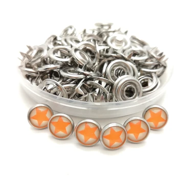 

9mm Star Print Button Studs Fasteners-Press Buckle Snap Prong Metal Silver Baby Romper