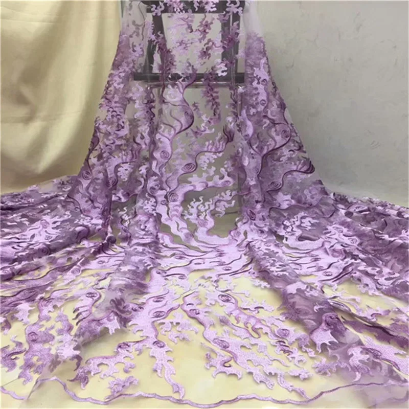

Embroidered Mesh Tulle Lace Fabric 2019 New Design Evening Dress Net Fabrics French African Net Purple Lace