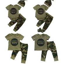 Новые камуфляжные комплекты одежды для малышей футболка с короткими рукавами для мальчиков и девочек топы+ штаны комплект одежды для малышей 0-24 месяцев