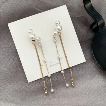 

jewelry S925 silver pin Shell Pearl Long section tassel Stud earring Female
