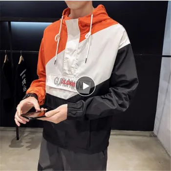 

Plus Size Jacket Men Brand New 2019 Streetwear Mens Jackets and Coats Loose Patchwork Color Front Pocket Casual Windbreaker 5XL