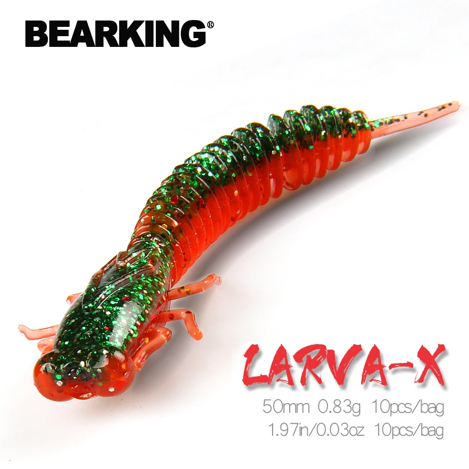 BEARKING Larva 50 мм, 0,83 г, 10 шт., искусственная Мягкая наживка, рыболовный червь, силиконовая приманка для ловли рыбы, пластиковые приманки