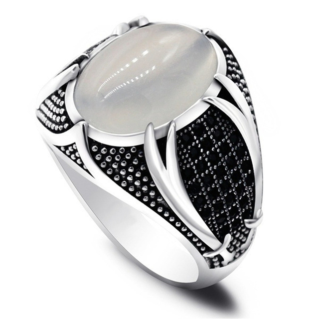 Handmade Turkish Ring For Men Women Inlay Silvery Black Zircon Stone Rings Punk Retro Religious Muslim Islamic Jewelry