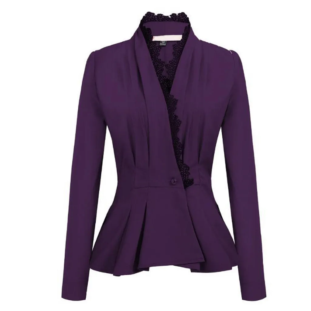 Повседневный блейзер для женщин, базовый, с зубчатым воротником, однотонный блейзер с карманами, шикарные топы для офиса, Дамский ретро костюм на одной пуговице, куртки# J30 - Цвет: Purple