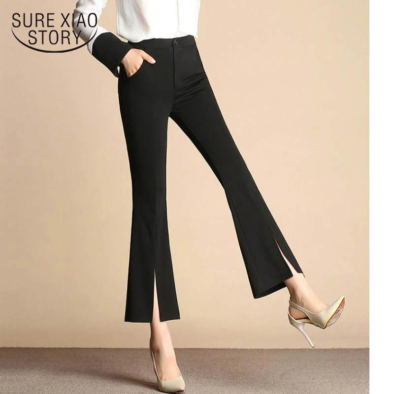 Женские брюки длиной до щиколотки, офисные женские брюки pantalones mujer cintura alta, новинка 2019, Осенние штаны с разрезом, микро-колокольчики, 7369 50