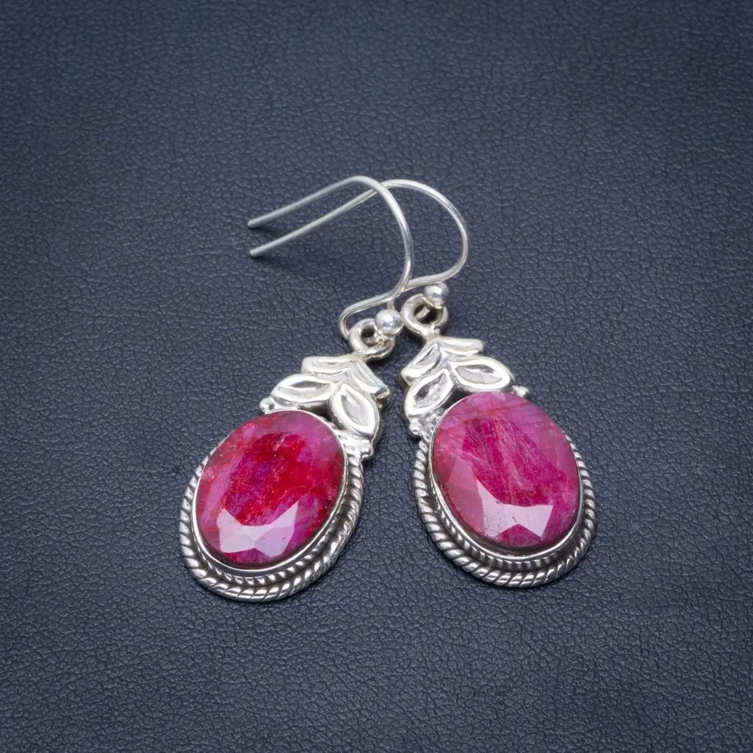 

Natural Cherry Ruby Handmade Unique 925 Sterling Silver Earrings 1.5" B2443