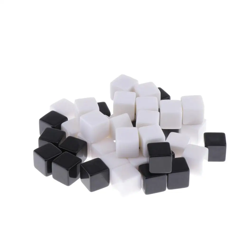 50pcs 16mm Blank 6 Sided Dice for Wargames, Casualty Markers - White Black