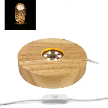 

Wood LED Light Dispaly Base for Laser Crystal Glass Art,4 Inch,Warm Light