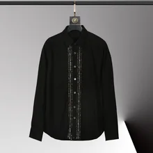 

2021 Men's New Long Sleeve Shirt Fashion Fit Handmade Metal Decoration Non-iron Shirt Black Small Size Shirt Men