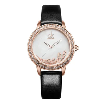 

Rose Gold Silver leather Watches Women Luxury Quartz Clock Ladies WristWatch Dresses Diamond Decoration Zegarek Damski 2019