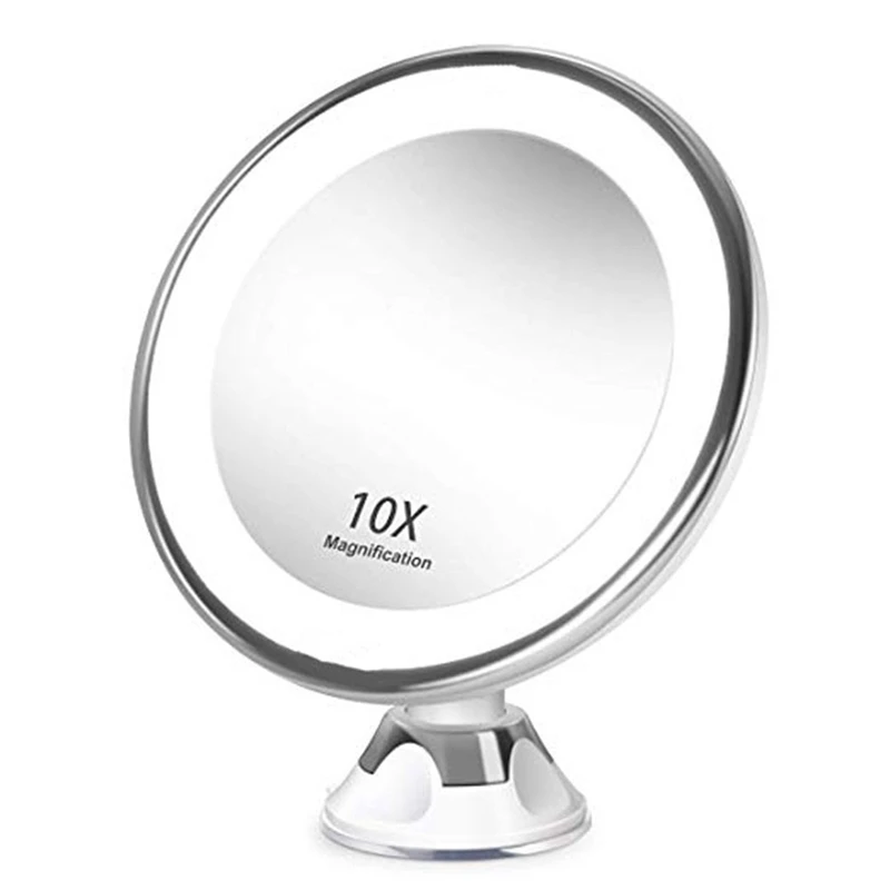 10x Magnifying Makeup Vanity Mirror Portable With Led Light Suction Cup