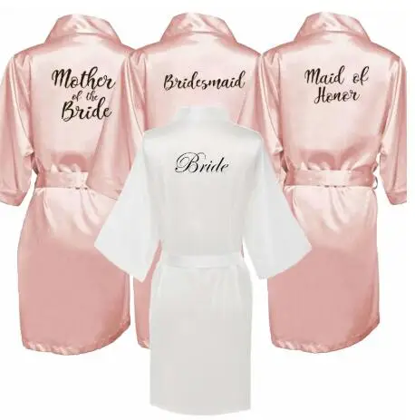 new bride bridesmaid robe women sleepwear bride robes sleepwear pajamas with white black letters mother sister of the bride wedding gift bathrobe kimono satin robes
